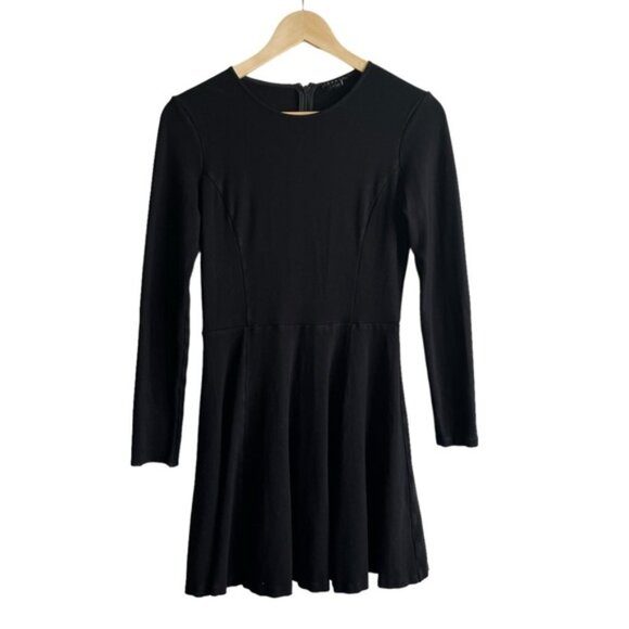 Theory Tillora Long-Sleeve Flare-Skirt Dress Size 6 Black - Picture 2 of 8